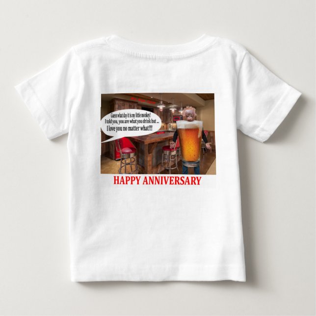 Babytee. Alles Gute zum Jubiläum. Orang-Utan-Bier Baby T-shirt (Rückseite)