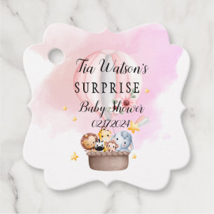 Babytiere in einem rosa Heißluftballon Liebesmarke Geschenkanhänger