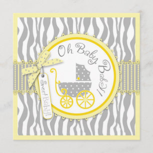 Babyträgt, Zebra Print & Yellow Baby Dusche Einladung