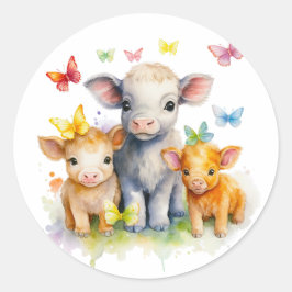 Babyuh und Schmetterlingskleber Runder Aufkleber
