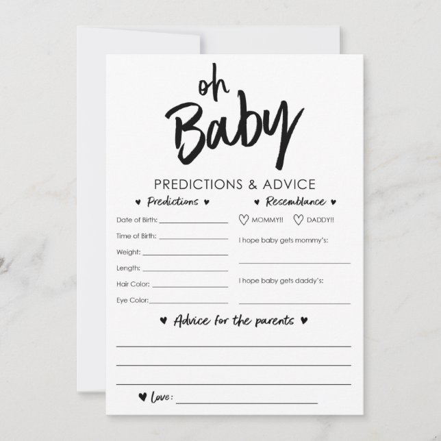 Babyvoraussagen und Ratenkarte Einladung (Vorderseite)