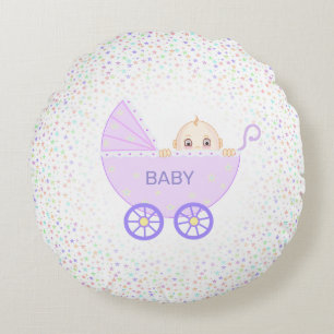 Babywanne mit Baby und mehrfarbigen Sternen  Rundes Kissen