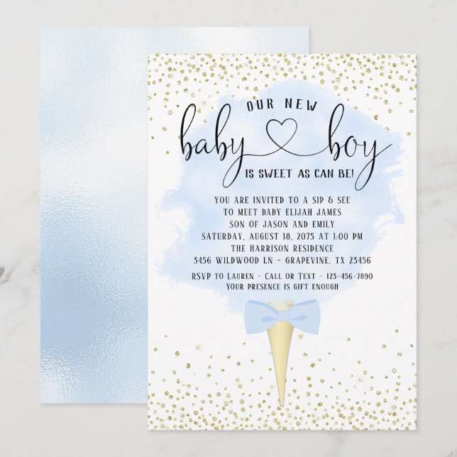 Babywanne und Cotton Candy Baby Dusche Einladung (Vorne/Hinten)