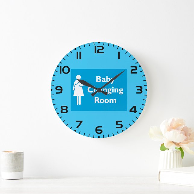 Babywechsel-Zimmer-Zeichen mit Eltern und Säugling Große Wanduhr (Von Creator hochgeladen)