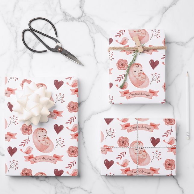 Babywrapping Paper Flat Sheet Set 3 Geschenkpapier Set (Vorderseite)