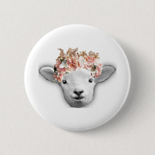 Babyziege mit Blumenkrone Button