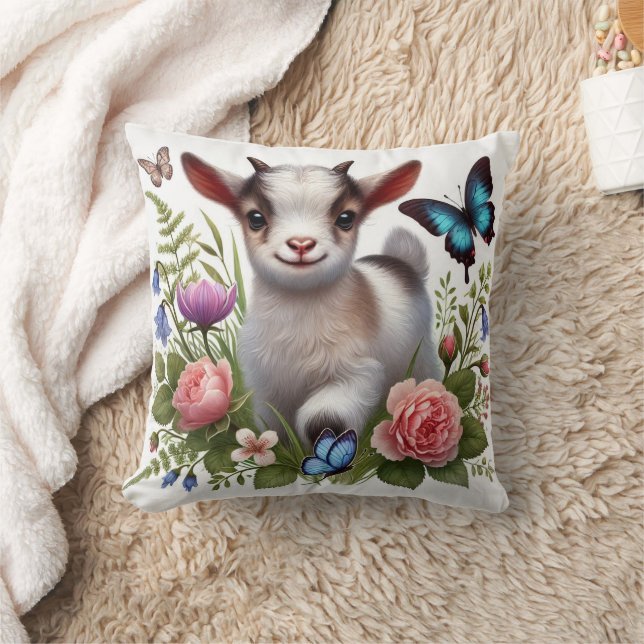 Babyziege mit bunten Schmetterlingen und Blume Kissen (Decke)