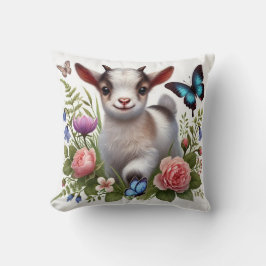 Babyziege mit bunten Schmetterlingen und Blume Kissen