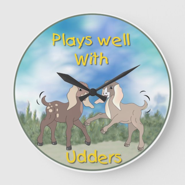 Babyziegen spielen gut mit Udders Wall Clock Große Wanduhr (Vorderseite)