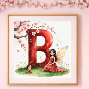 Babyzimmer für Mädchen Buchstabe B Feen Blumenmust Poster