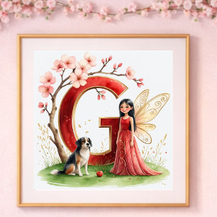 Babyzimmer Mädchen Buchstabe G Feen Blumenmuster Poster