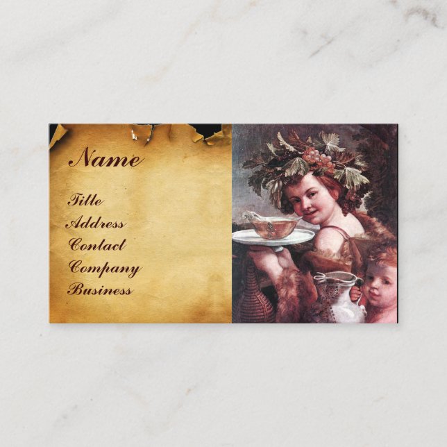 BACCHUS, GRAPEN,ROSE WEIN ROTES SIEGEL PARCHMENT VISITENKARTE (Vorderseite)