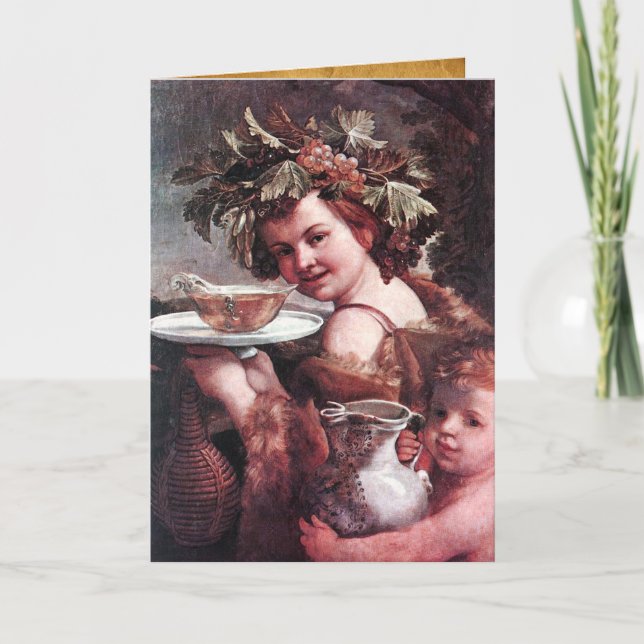 BACCHUS, GRAPEN UND ROSE WEINPARCHMENT Geburtstag Karte (Vorderseite)