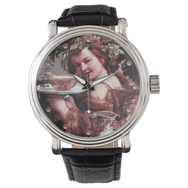BACCHUS, GRAPEN UND WEISSER WEIN ARMBANDUHR (Vorderseite)
