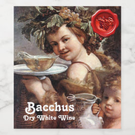 BACCHUS MIT RÖHREN UND WEISSEN WEINEN ROTEN WASSER WEINETIKETT