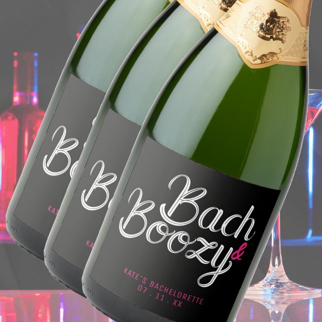 Bach & Boozy Black & Pink Junggeselinnen-Abschied (Bach & Boozy Black & Pink Bachelorette Party Sparkling Wine Label
)
