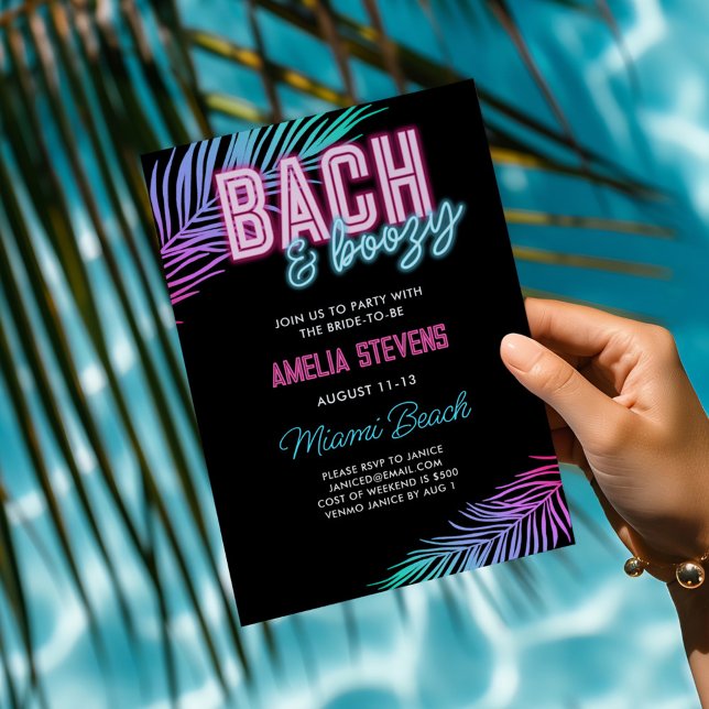 Bach & Boozy Neon Blue & Pink Tropical Weekend Einladung (Von Creator hochgeladen)