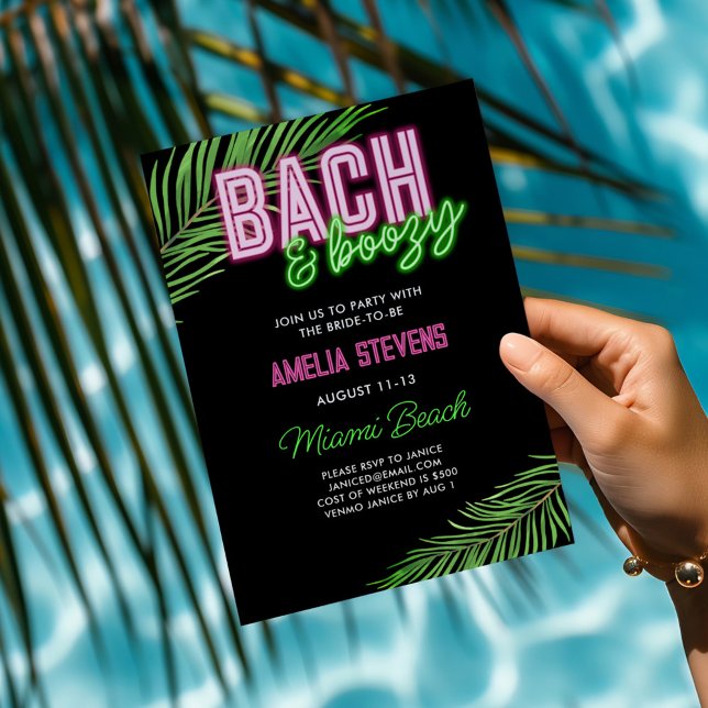 Bach & Boozy Neon Green & Pink Tropical Weekend Einladung (Von Creator hochgeladen)