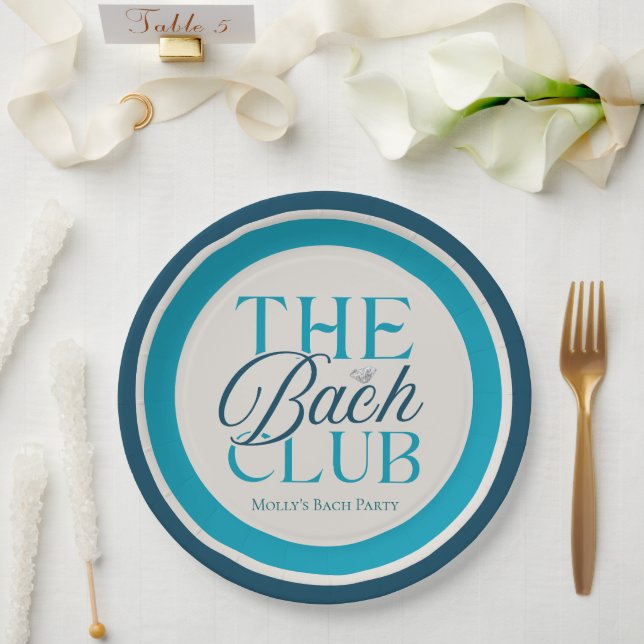 Bach Club Moderner Blue Junggeselinnen-Abschied Pappteller (Hochzeit)