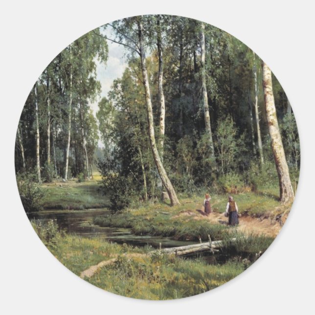 Bach im Birkenwald von Schischkin Iwan Iwanow Runder Aufkleber (Vorderseite)