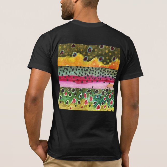 Bach, Regenbogen, braune Forellenfell T-Shirt (Rückseite)