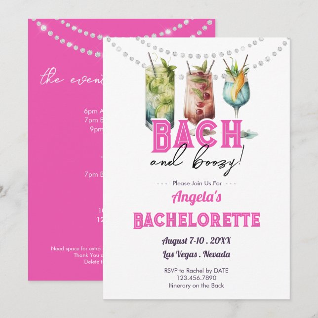 Bach und Boozy Bachelorette Party Einladung (Vorne/Hinten)
