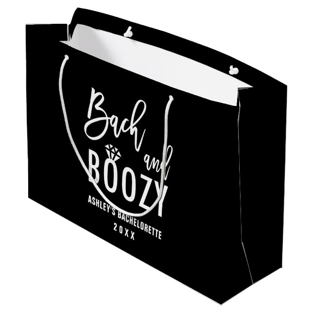 Bach- und Boozy-Junggeselinnen-Abschied-Favoriten Große Geschenktüte (Rückseite Schrägansicht)