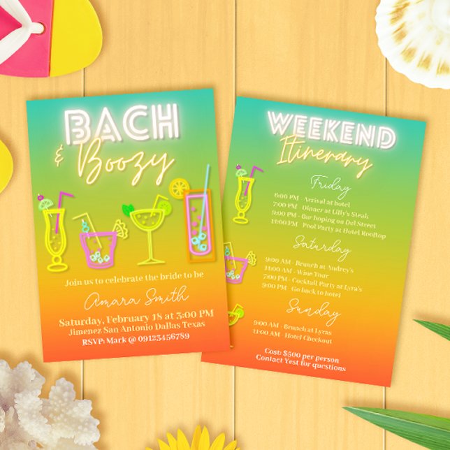 Bach und Bozy Bachelorette mit Übungen Einladung (Bach and Boozy Bachelorette with Itinerary Invitation)