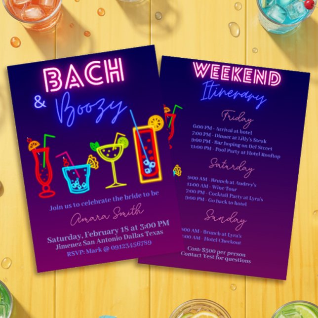Bach und Bozy Bachelorette mit Übungen Einladung (Bach and Boozy Bachelorette with Itinerary Invitation)