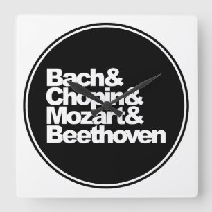 Bach und Chopin und Mozart und Beethoven Quadratische Wanduhr