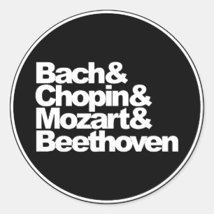 Bach und Chopin und Mozart und Beethoven Runder Aufkleber