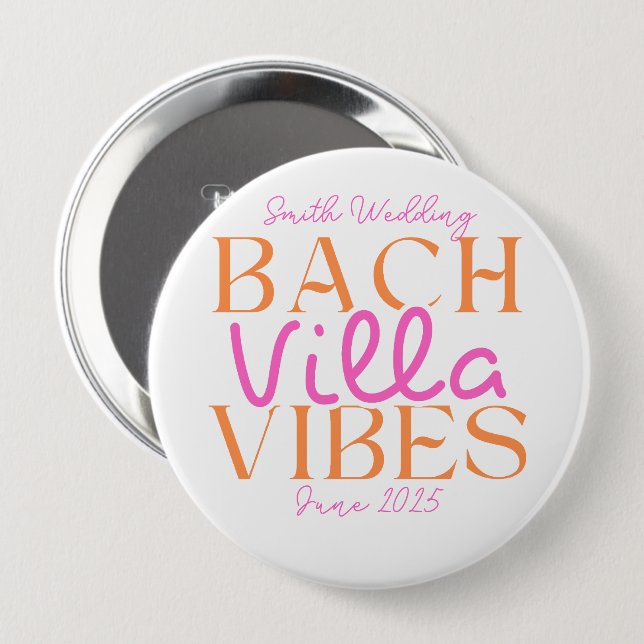 Bach Villa Vibes - Rosa und Orange Tropical Button (Vorne & Hinten)