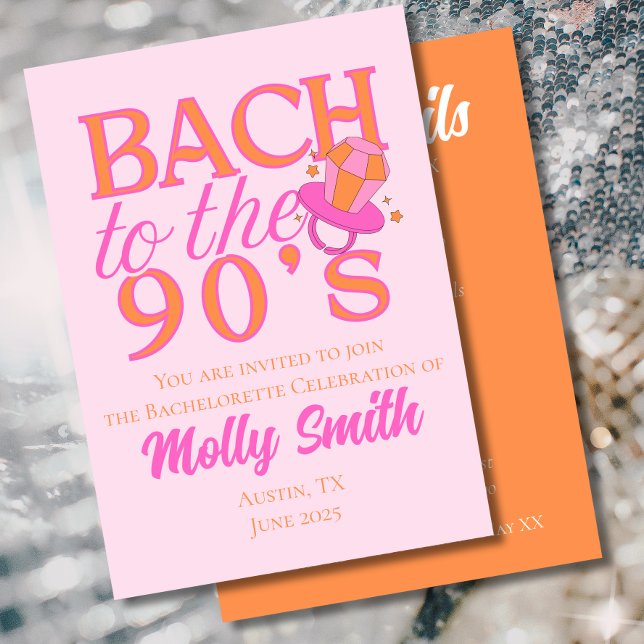 Bach zu den 90er Jahren - Retro-Junggeselinnen-Abs Einladung (Bach to the 90s invite with modern serif font – perfect for 90s bachelorette or bridal celebrations!)