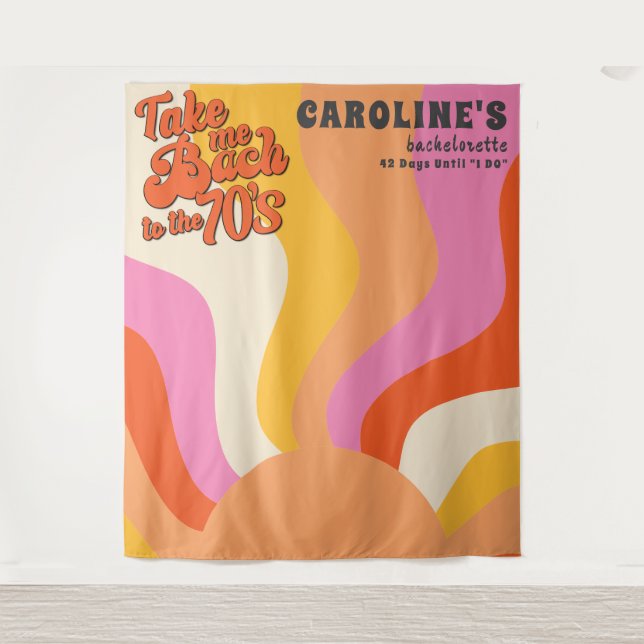 Bach zum 70er Retro Groovy Sunset Bachelorette Wandteppich (Vorderseite)