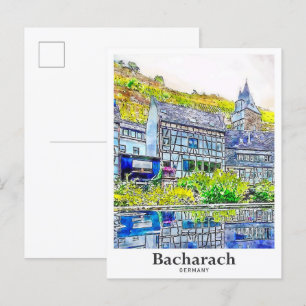 Bacharach Deutschland Reise Aquarell Handgezeichne Postkarte