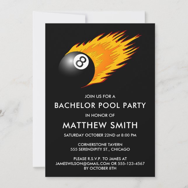 Bachelor Party 8 Ball Pool Billards Einladung (Vorderseite)