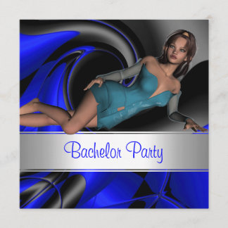 Bachelor Party Abstrakt Blue Curve Button up Girl Einladung