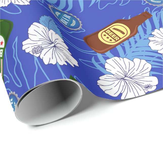 Bachelor Party Beer Flasche Tropische Blume Hochze Geschenkpapier (Rolleneckpunkt)