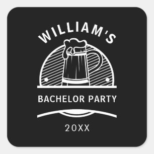 Bachelor Party Black and White Beers Quadratischer Aufkleber