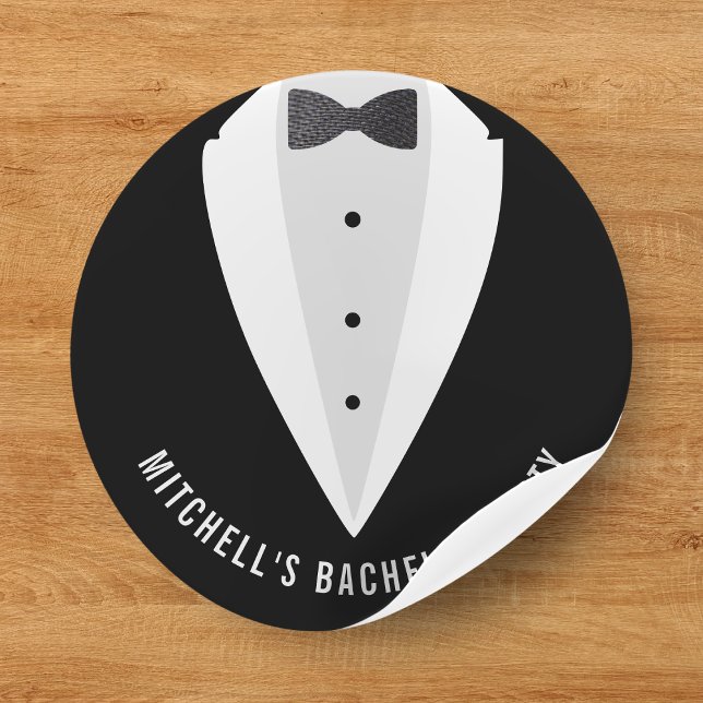 Bachelor Party Black Anzug & Bowtie Runder Aufkleber (Bachelor Party Black Suit & Bowtie Classic Round Sticker
)