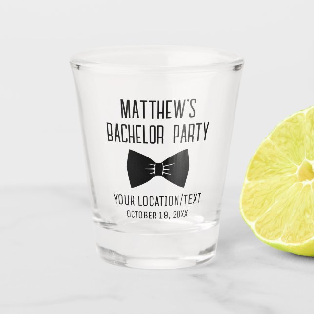 Bachelor Party Black Bow Krawatte Gastgeschenk Hoc Schnapsglas (Vorderseite)