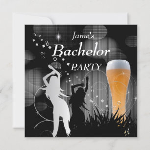 Bachelor Party Black Gold Weißes Bierglas Girls Einladung