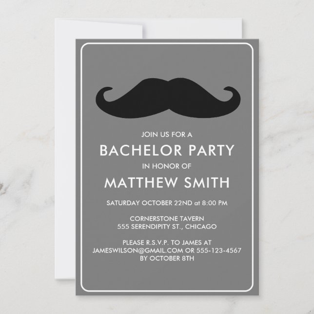 Bachelor Party Black Mustache Hochzeit Einladung (Vorderseite)