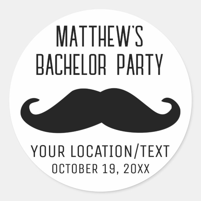 Bachelor Party Black Mustache Hochzeit Runder Aufkleber (Vorderseite)