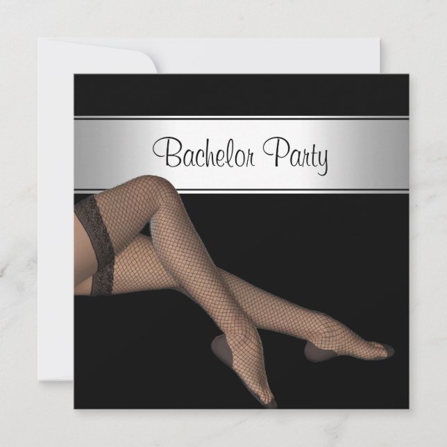 Bachelor Party Black Silver Girl Fishnet Strumpf Einladung (Vorderseite)