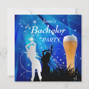 Bachelor Party Blue Gold Weißes Bierglas Girls Einladung
