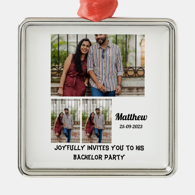 Bachelor Party custom 3 Foto Collage Ornament Aus Metall (Vorne)