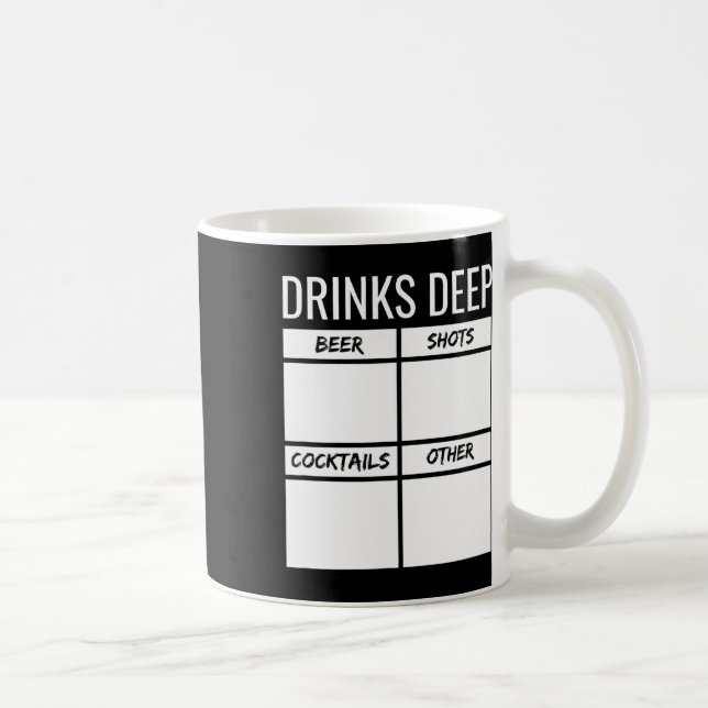 Bachelor Party Drinks Tiefe Drinks Tally Chart sei Kaffeetasse (Rechts)