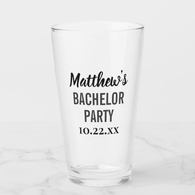 Bachelor Party für moderne Typografie Beer Pint Glas (Vorderseite)