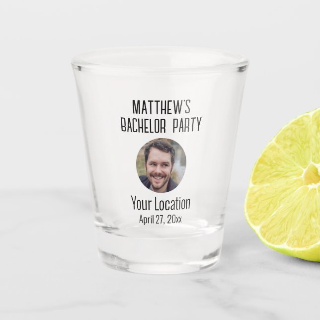 Bachelor Party Gastgeschenk Hochzeit Groom Foto Schnapsglas (Vorderseite)